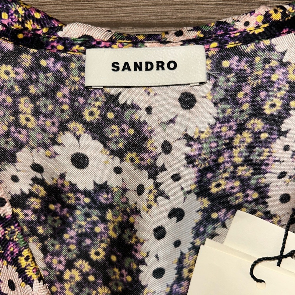 NWT SANDRO 100% Silk V-Neck Dress Size 38 (US 6) - Picture 6 of 13